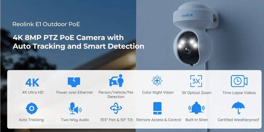 REOLINK 4K Outdoor Plug-in WiFi 6 Security Camera 3X Optical PTZ Camera for Home Security Smart Motion Tracking with Spotlight