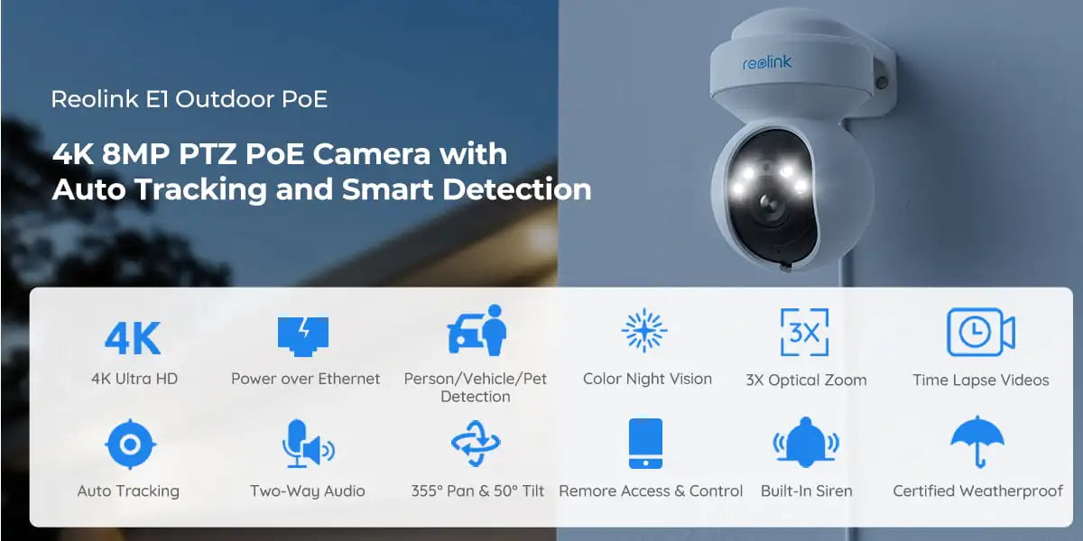 REOLINK 4K Outdoor Plug-in WiFi 6 Security Camera 3X Optical PTZ Camera for Home Security Smart Motion Tracking with Spotlight