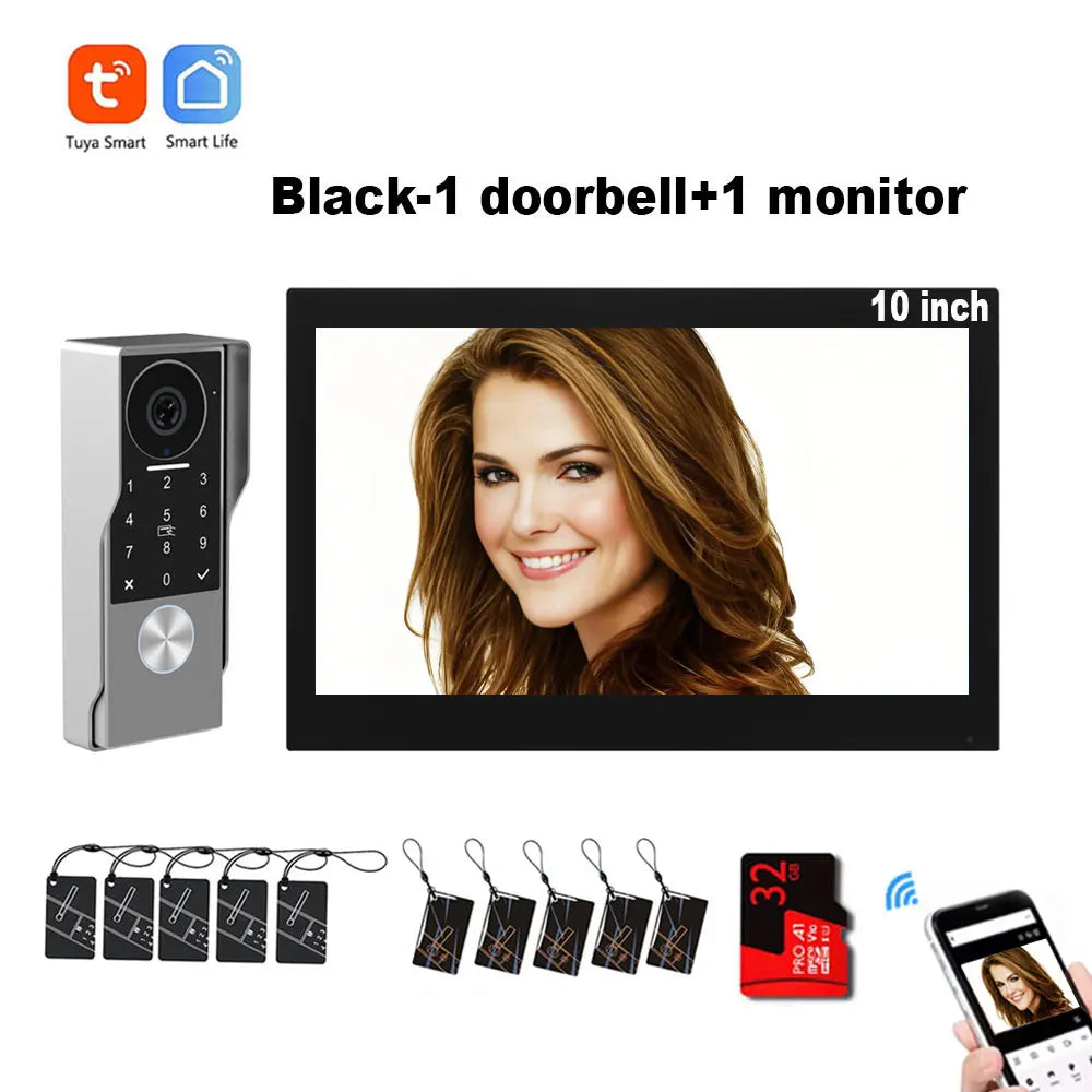 2-Wire TUYA Smart Video intercom doorbell 1080P Waterproof Camera 5G Wifi 7/10inch Touch Screen Support Password Inductive Card