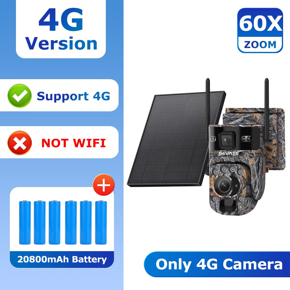 Camouflage outdoor 4G security camera with solar panel, no memory card included