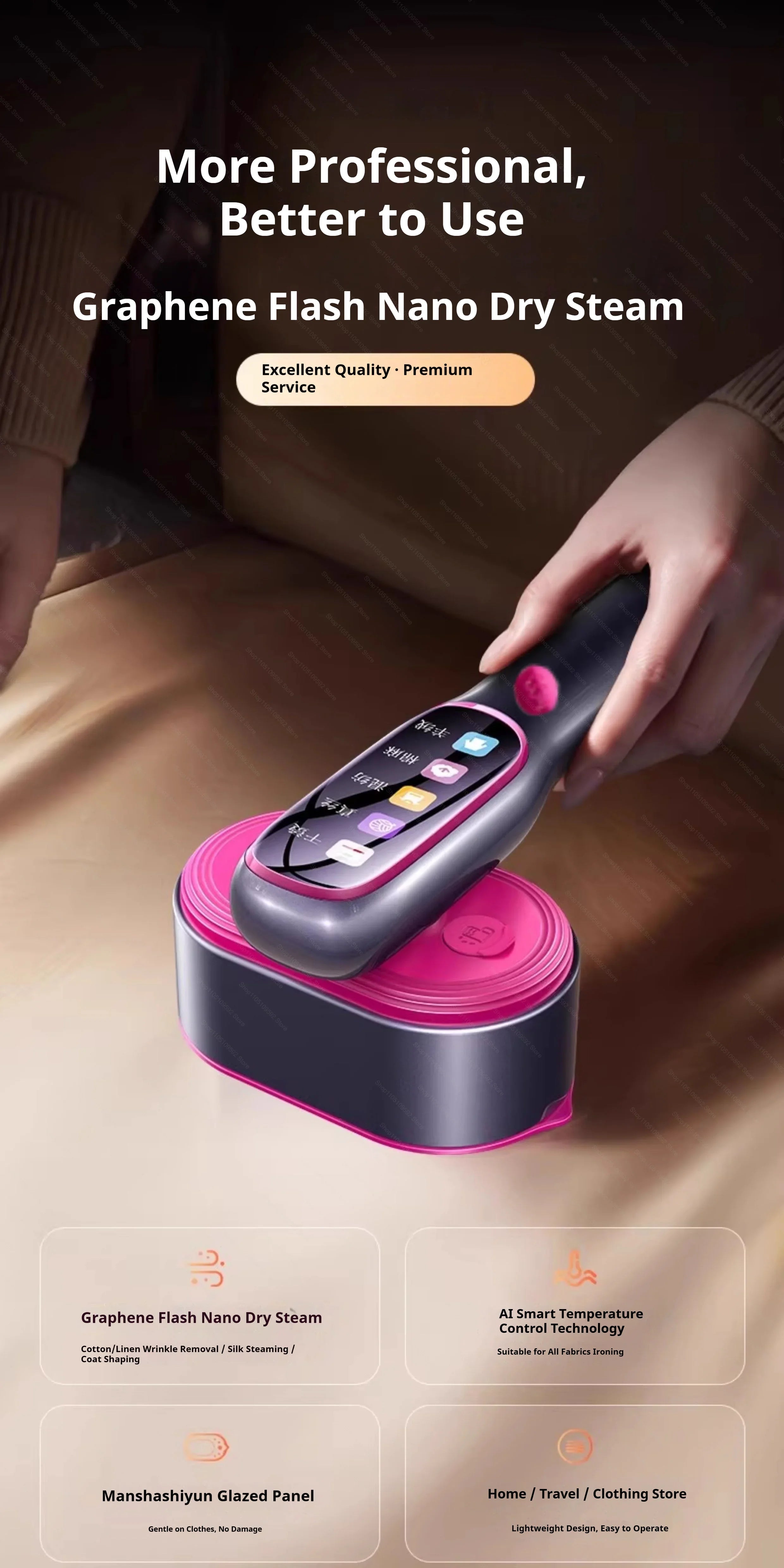 Tidesmit 1200W professional handheld garment steamer in side view showcasing portable heating for clothes ironing