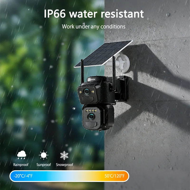 SZSINOCAM 2PCS Dual Lens Solar WiFi Camera Outdoor Security 24h Record Built in Battery Solar Panel Wireless Cam Alarm