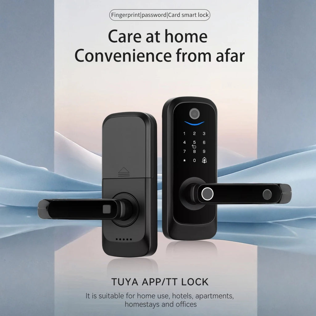 Keypad Door Lock With Handle Fingerprint Door Lock Smart Doorbell Cat eye Peephole Camera Tuya Wifi App Door Locks For Bedrooms