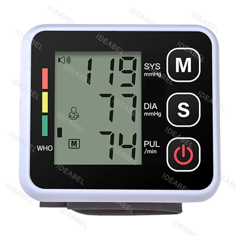 Automatic Digital Blood Pressure Heart Monitor Tensiometer Wrist Cuff Manometer Sphygmomanometer BP Pulse Rate Meter Machine