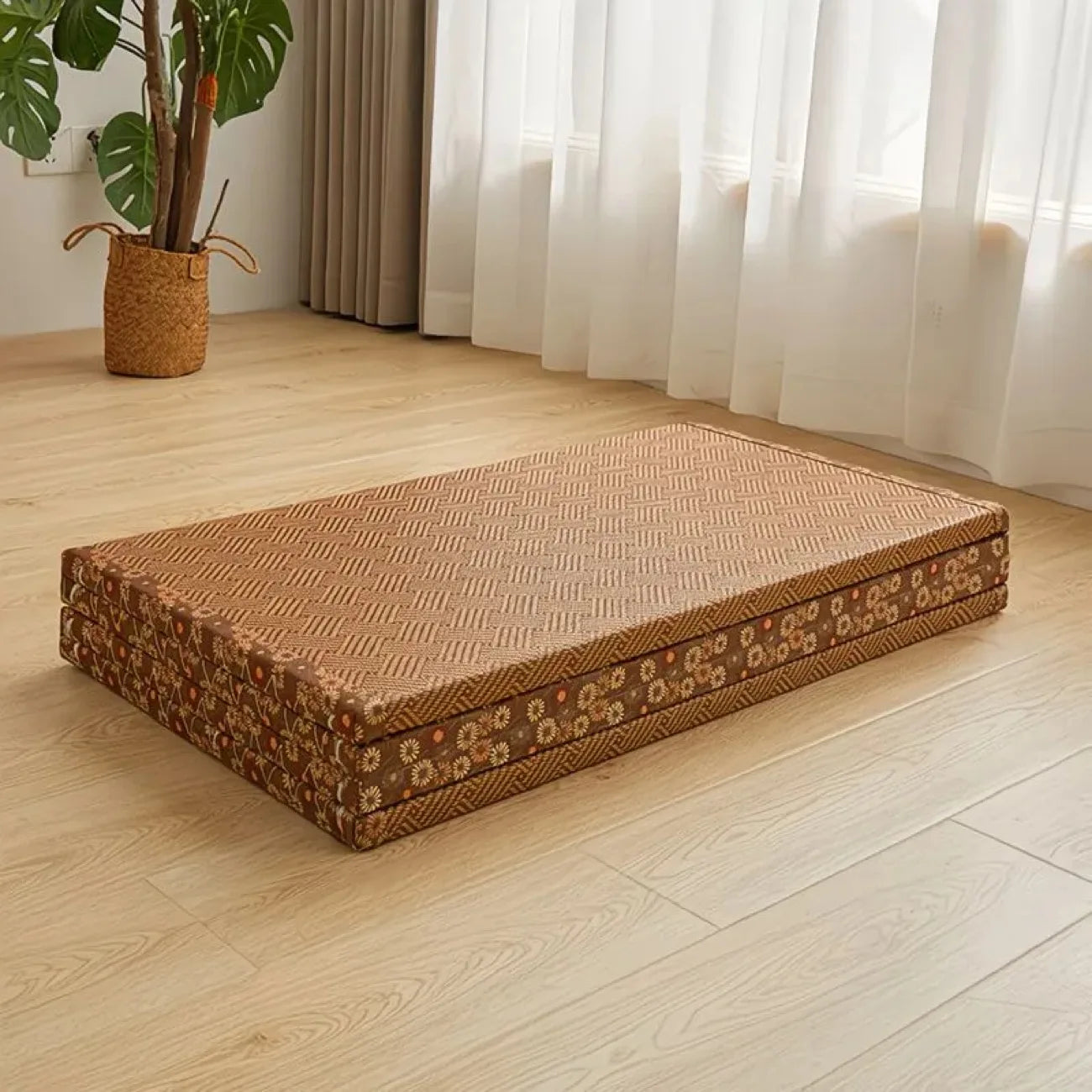 3cm/5cm Thick Japanese Style Folding Tatami Mattress with Artificial Rattan Surface Coir Core for Yoga Meditation Cooling Mat
