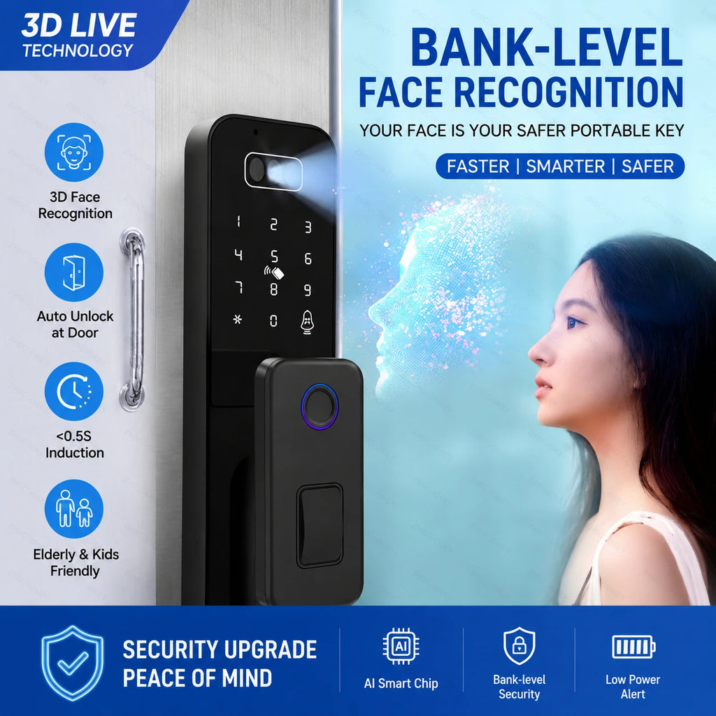 Smart Tuya WiFi APP Bluetooth Door Lock with Palm Vein Face Recognition Doorbell Waterproof Scissor Tongue Rim Locks No Drilling
