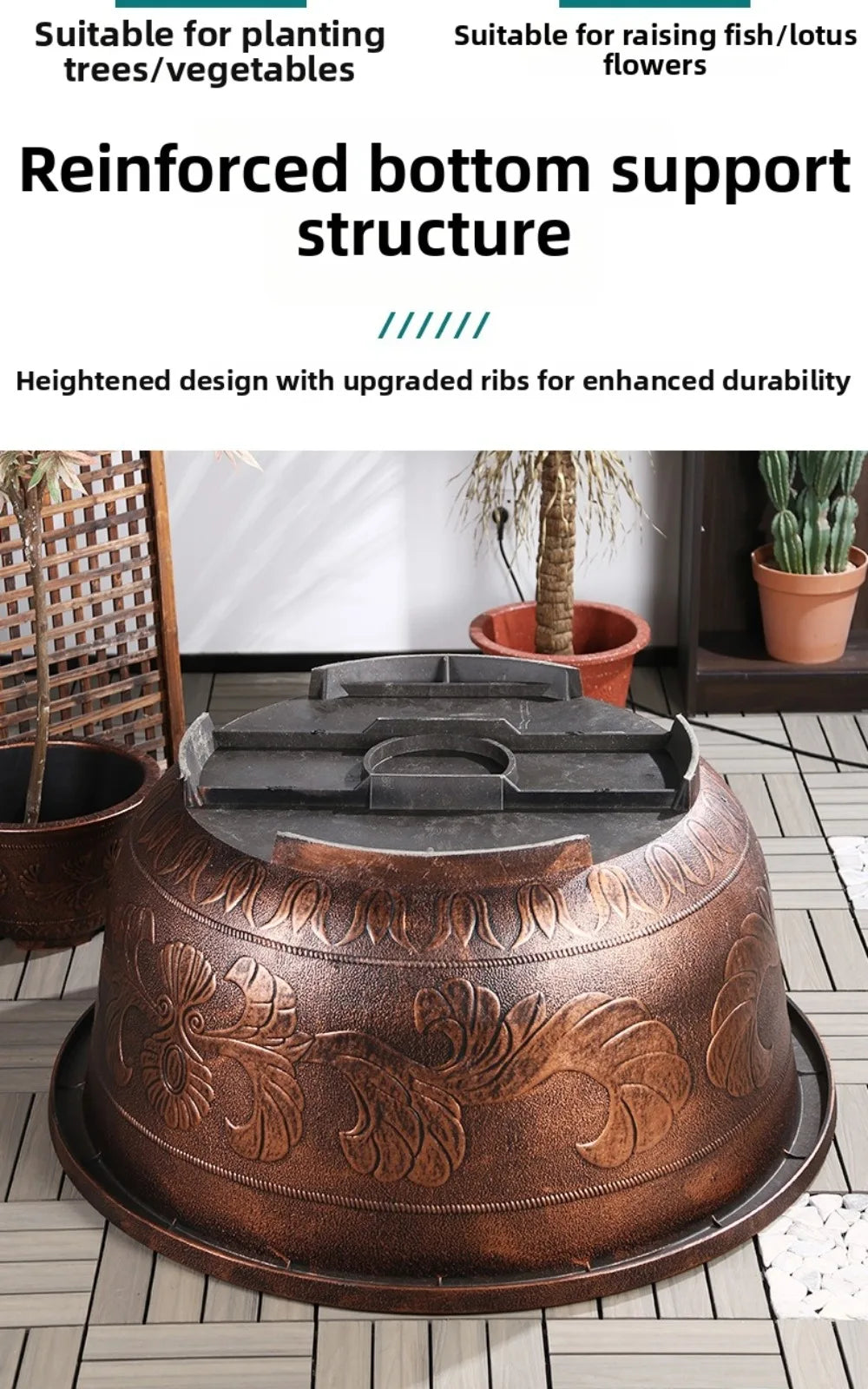 Resin Lotus Planter Pot Large 7.5L Capacity Water Reservoir Planter 19cm Height Copper Bronze Retro Flower Pot Home Gardening