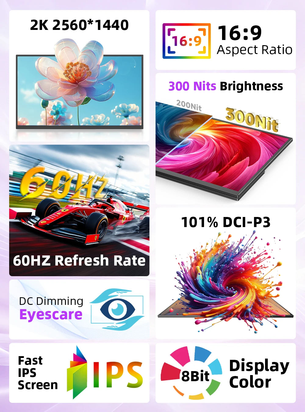 UPERFECT 22" 2K Touchscreen Portable Gaming Monitor 2560*1440 QHD Built-in Stand & VESA HDMI Type C External Display for Mini PC
