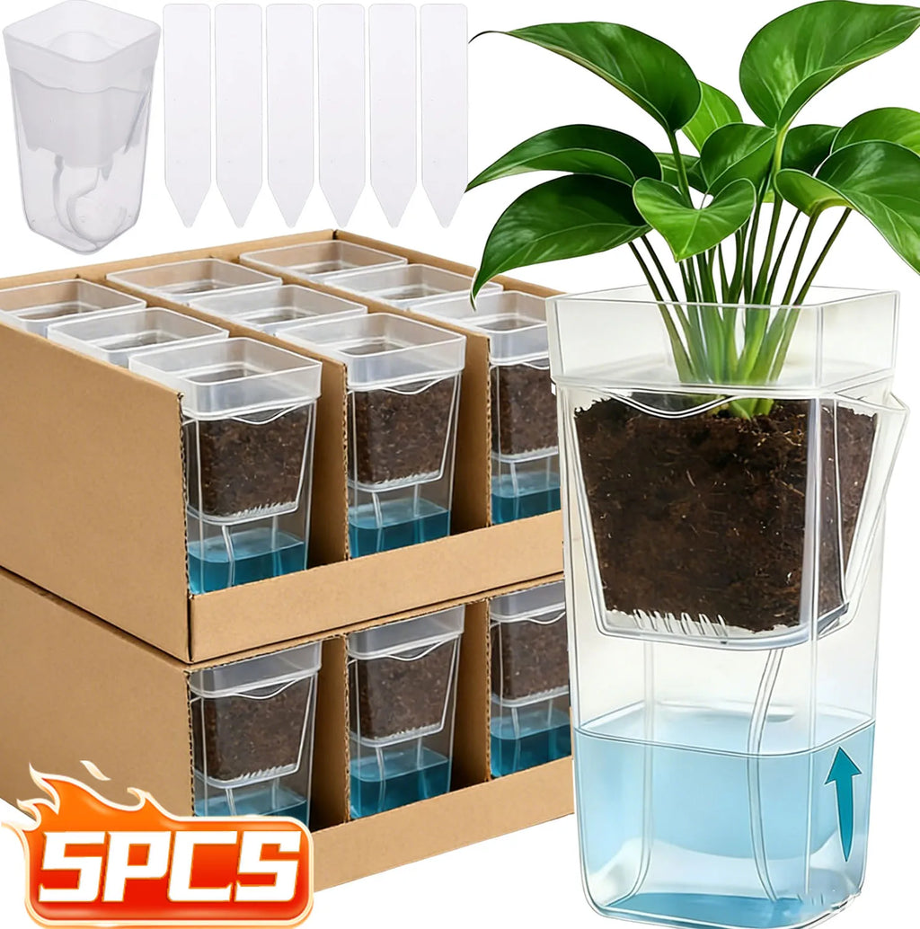 Double Layer Self Watering Planter Drainage Holes Flower Plant Pot Clear Seedling Propagation Container Desktop Garden Supplies