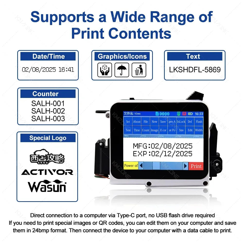 12.7mm Portable Mini Handheld Inkjet Printer for QR Barcode Batch Date Number Logo Expiry Date Coding Machine 28 Languages