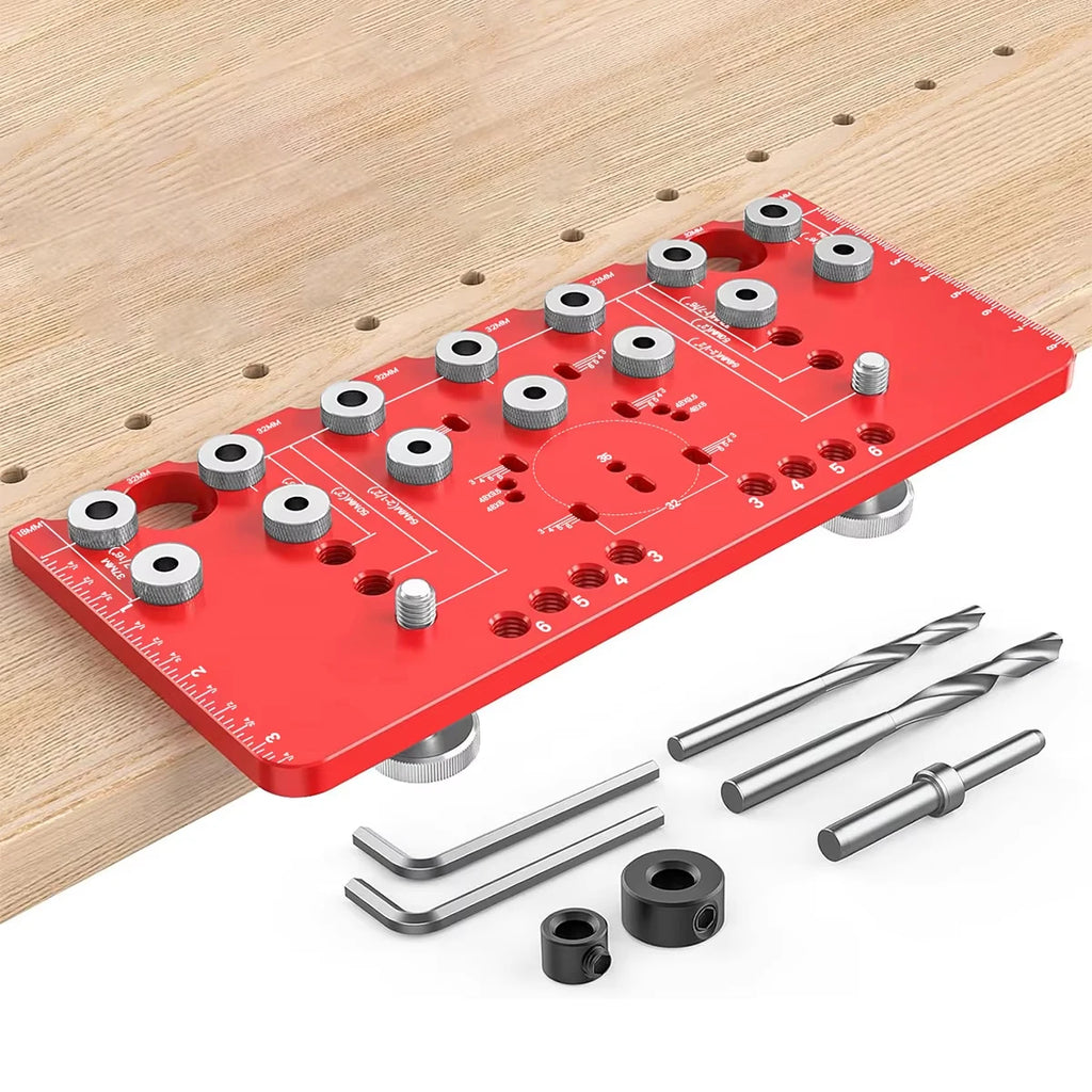 Shelf Pin Jig and Hinge Jig Two-in-One, Self-contained Clamping Function All Metal Shelf Pin Drilling Jig with 1/4" and 5mm Dril
