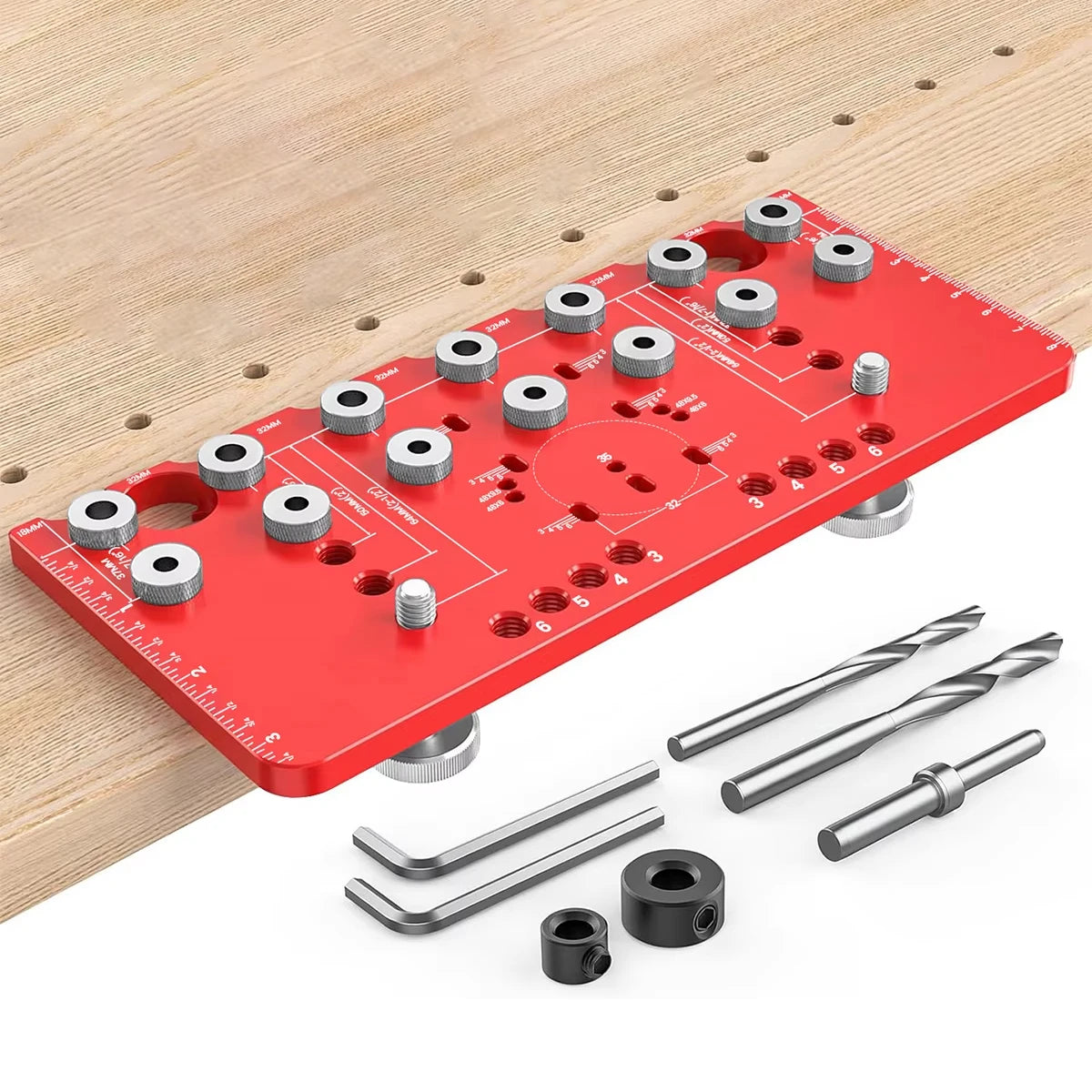Shelf Pin Jig and Hinge Jig Two-in-One, Self-contained Clamping Function All Metal Shelf Pin Drilling Jig with 1/4" and 5mm Dril