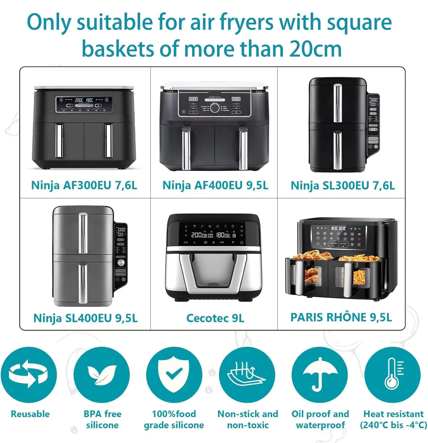 Air Fryer Accessories Set for  Ninja Foodi Max Dual Zone Air Fryer AF400EU/AF300EU/AF451EU  With Silicone Air Fryer Mold Baking