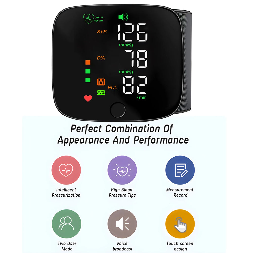 Rechargeable Wrist Blood Pressure Monitor Medical Voice Digitlal Display Health Sphygmomanometer Tonometer