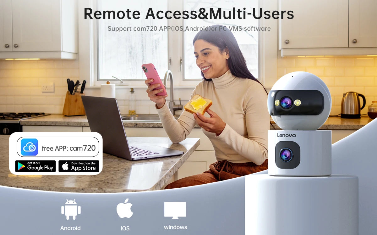 Lenovo 4K PTZ WiFi Camera Dual Lens Home Indoor CCTV Surveillance Camera Auto Tracking Security Protection Smart Baby Monitor