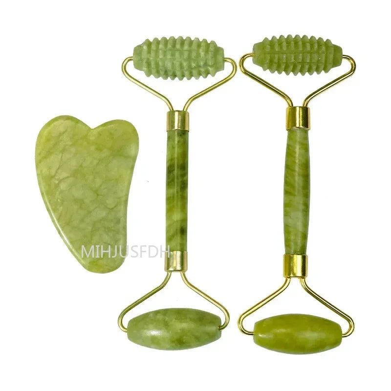 Jade Roller Massager 3-Piece Set for Face and Muscle Relief Back Massage Instrument Tidesmit
