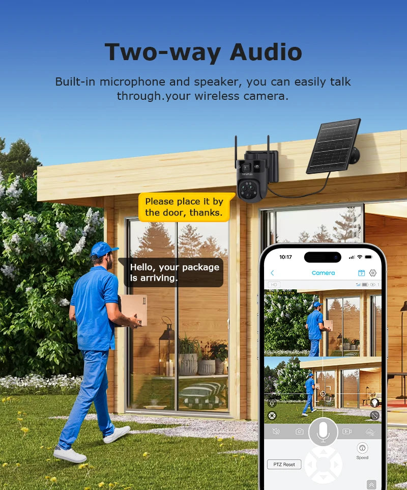 SHIWOJIA 15X 6M PSolar Camera 4G SIM/WIFI Three Lens Recording AI Human/Pet/Vehicle Auto Tracking Camera IP65 Waterproof