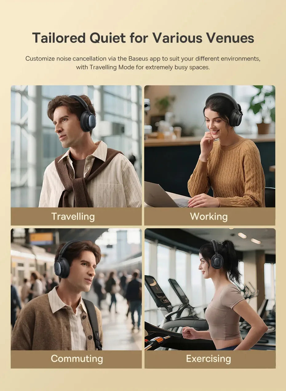 Tidesmit Wireless Noise Cancelling Headphones - 80H Playtime Hi-Res Audio Tidesmit