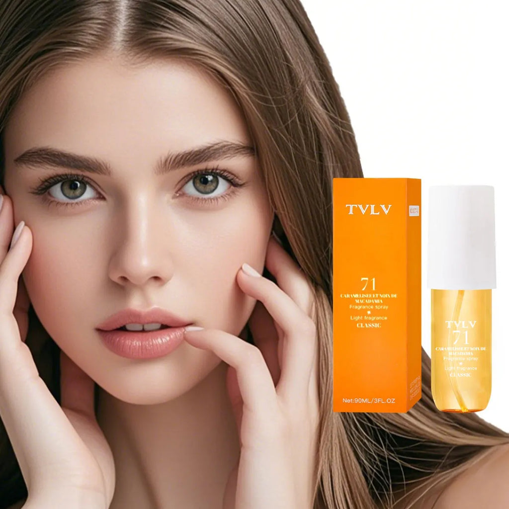 TVLV 71 Caramel & Macadamia perfume: alcohol-free Brazilian aromatherapy spray for women, long-lasting party fragrance.