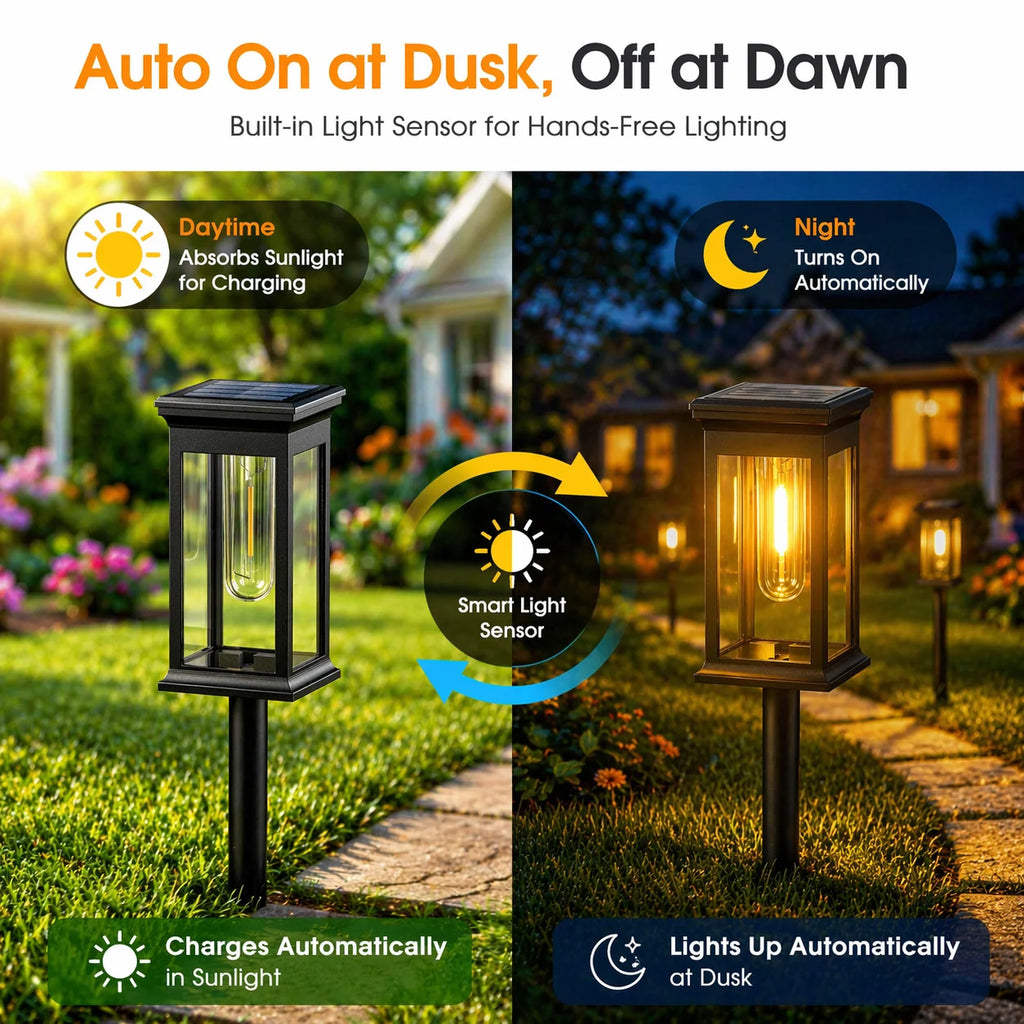 21 Inch 8 Pack Black IP65 Waterproof Solar Pathway Lights Adjustable Height Filament LED Outdoor Garden Landscape Lighting For Yard Patio Walkway Lawn Home Decor Gift Halloween Christmas