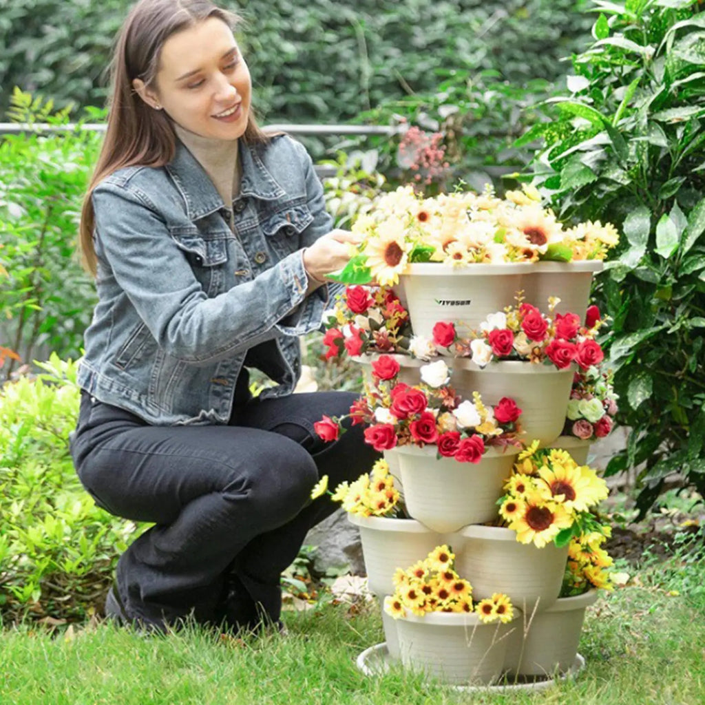 Stackable Tower 5 Pieces Vertical Planter Planting Plastic Pots Butterfly-shaped flower pots for Patio Balcony Yard Home House