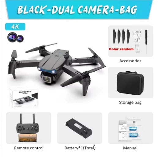 4K Camera Drone: Foldable Dual Lens WiFi RC Quadcopter for Beginners Black-Dual-4K-Box Tidesmit