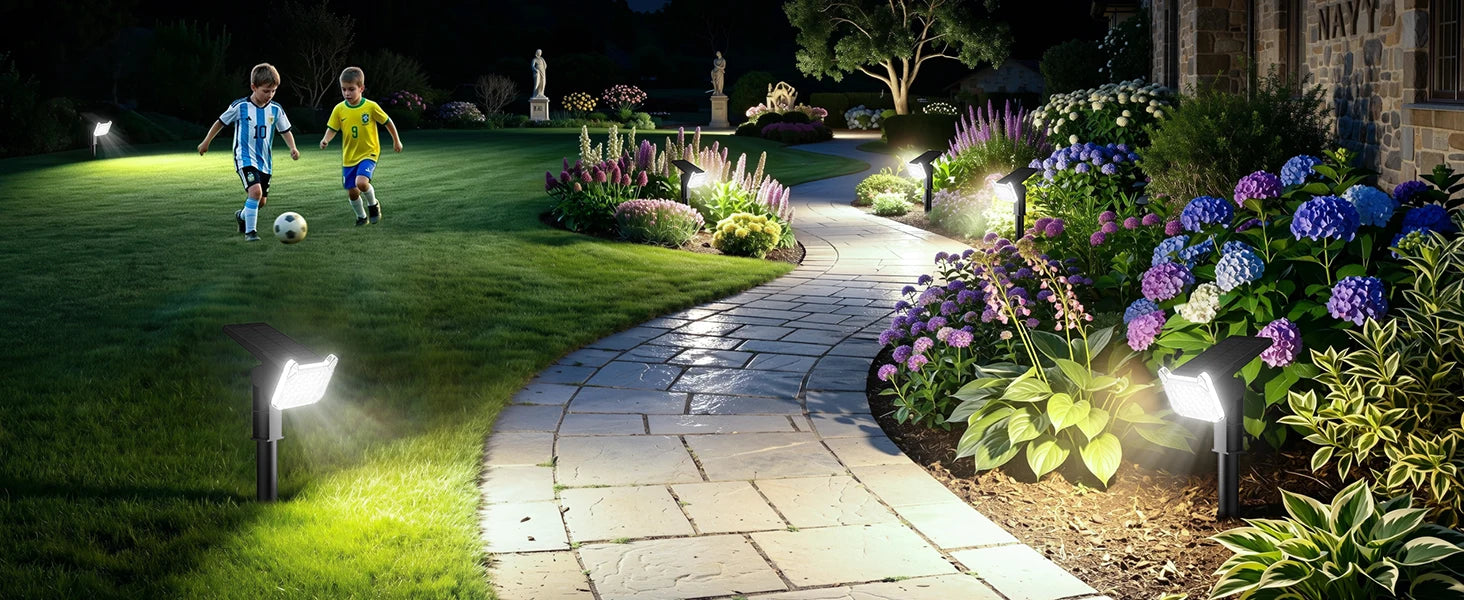 Solar Spot Lights Outdoor Waterproof IP65, Super Bright LEDs with Lens, 6500K 2 Lighting Modes, 2 in 1 Auto On/Off Solar Powered Spotlights for Yard Flag Landscape Tree, Cool White