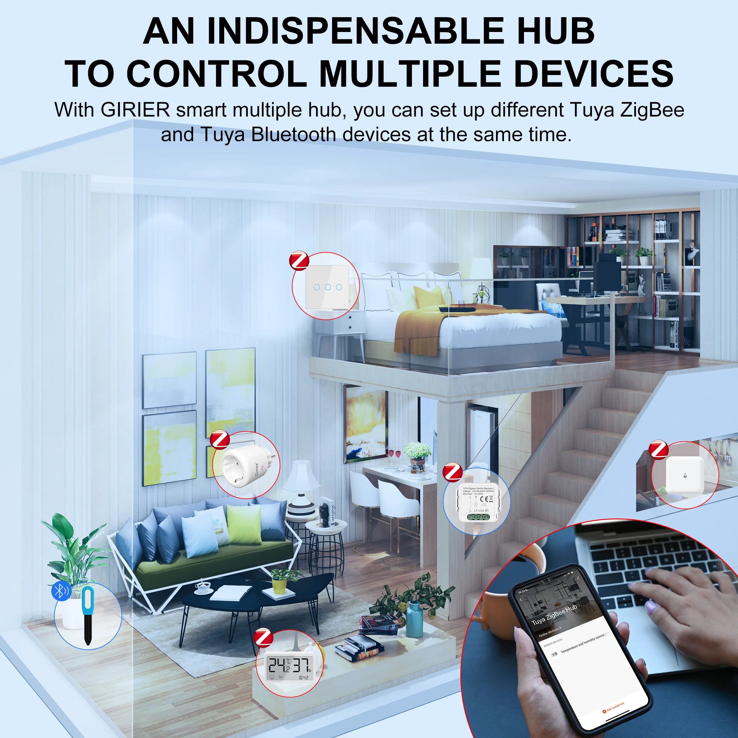 Tuya ZigBee Gateway Hub with Antenna for Smart Home Automation Tidesmit