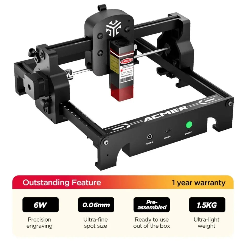 ACMER S1 6W Mini Laser Engraver Portable Small Laser Engraving Cutting Tool Machine DIY for Logo Wood Leather Acrylc Beginner