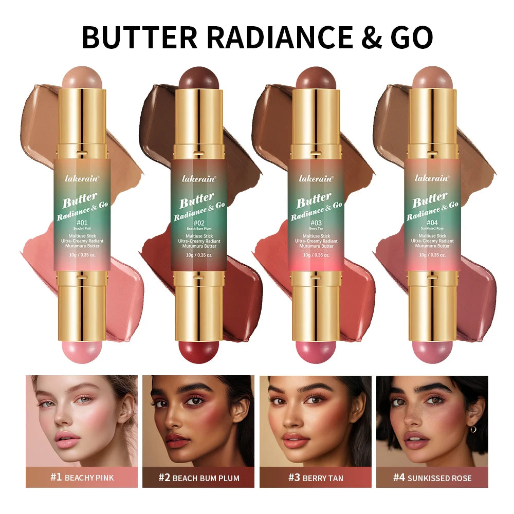 Tidesmit Double-Headed Bronzer Blush Stick texture close-up showing matte contour and glossy glow makeup shades