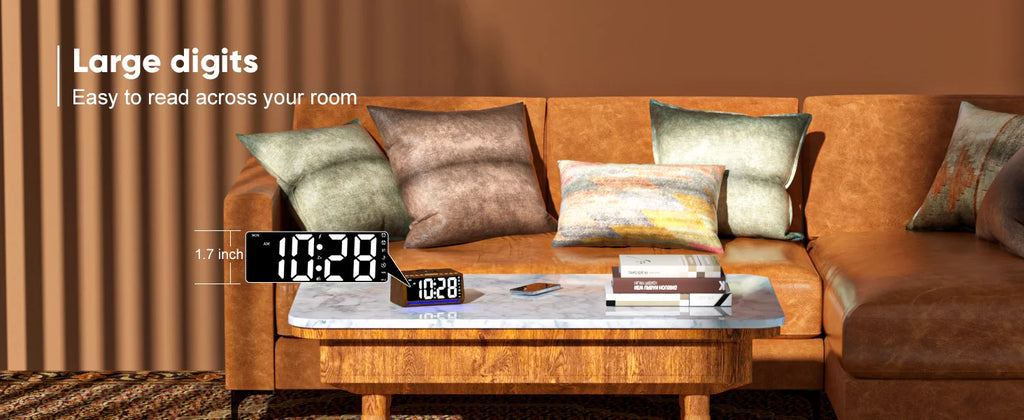 Wooden Digital Alarm Clock with Wireless Charger & Bluetooth Speaker Tidesmit