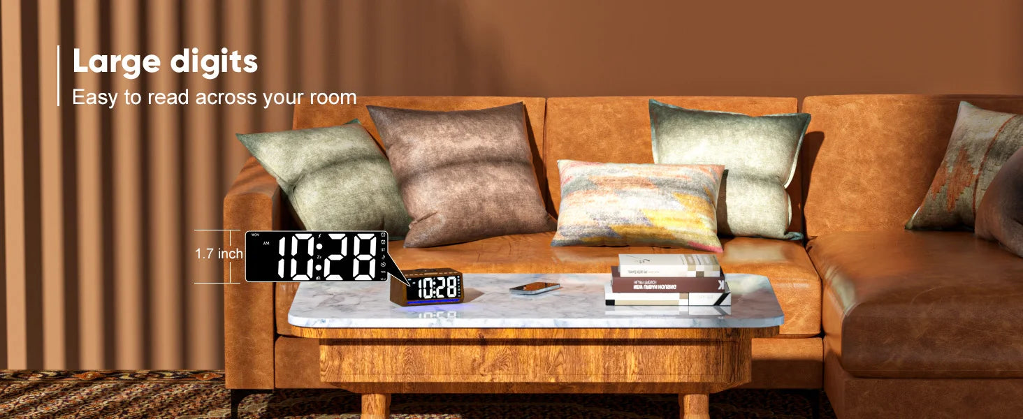 Wooden Digital Alarm Clock with Wireless Charger & Bluetooth Speaker Tidesmit
