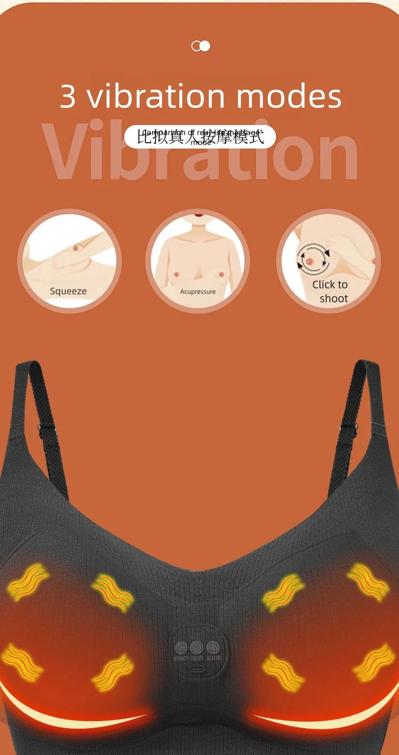 Electric Breast Massager Bra with 6 Vibration Heads - Black Relaxation Treatment Tidesmit
