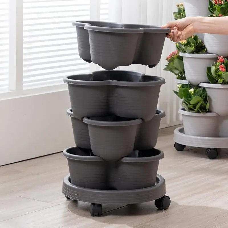 New Vertical Tower Stackable Flower Pot Plastic Multi-layer Garden Planter Tower For Strawberry Vegetable Frame Grow
