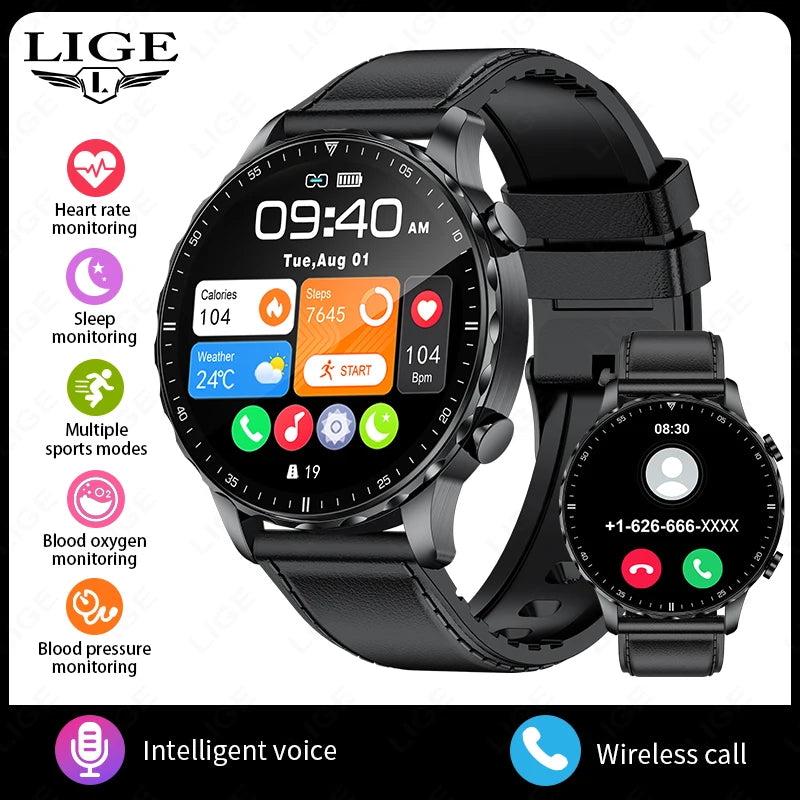 LIGE 2026 New Outdoor Sports Smart Watch Men 1.85“ HD Screen Heart Rate Bluetooth Call IP68 Waterproof Business Smartwatch Men