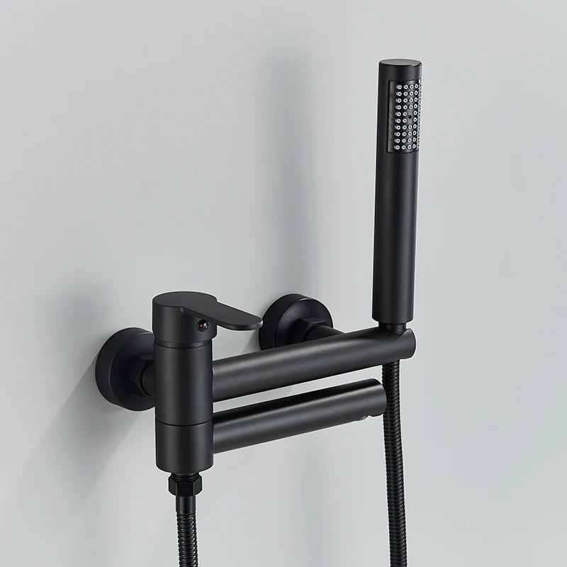 Matte Black Bathtub Faucet Swivel Spout Shower Faucet Wall Mounted Hot Cold Water Mixer For Bathroom Chrome Bath Shower Faucet