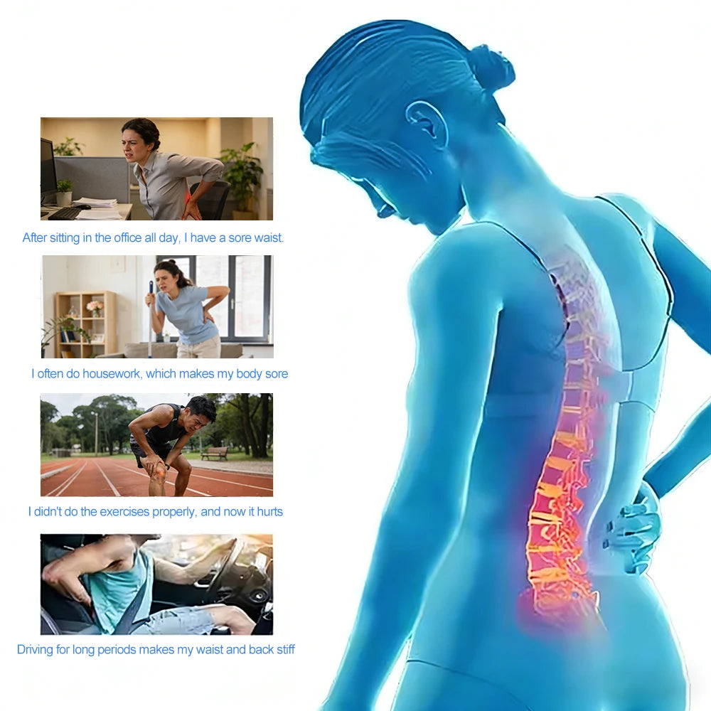 Red light therapy waist belt with 120 LEDs for back pain relief, hot compress, and body shaping support.
