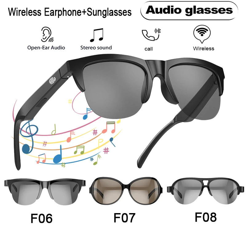 Smart Bluetooth Audio Sunglasses - Wireless Hands-Free Spatial Audio Black Tidesmit
