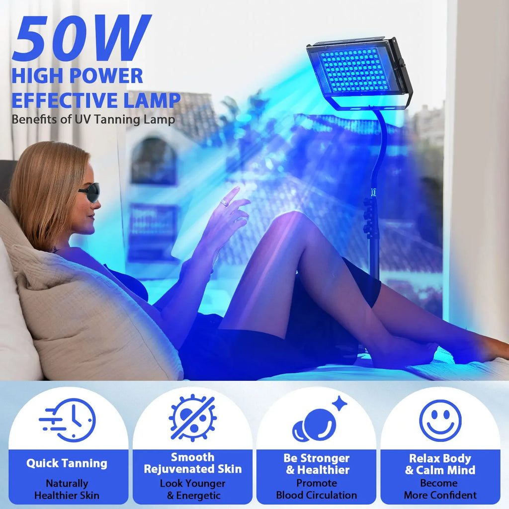 UV Solarium Lamp for Tanning Body Adjustable Stand，460nm&480nm Purple Light Ultraviolet Tanning Device for Skin Care Tanning