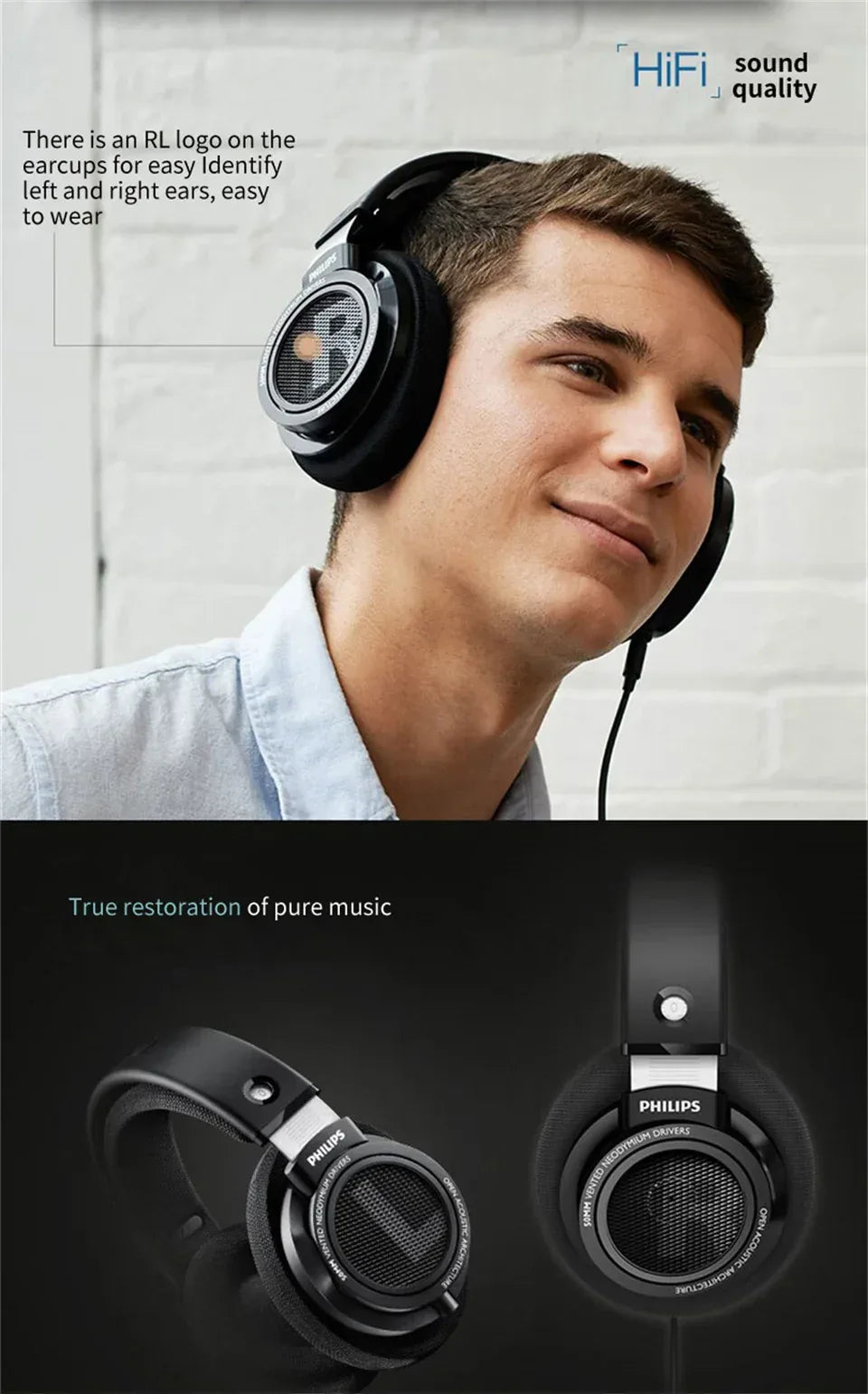 Philips SHP9500 HiFi Open-Back Wired Headphones by Tidesmit Tidesmit