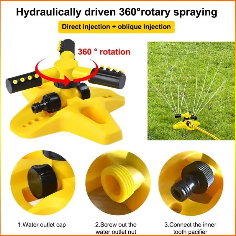 ZK 360° Hydraulic Rotating Lawn Sprinkler Adjustable Dual Spray Connectable Garden Irrigation Sprinkler with Quick Hose Fittings