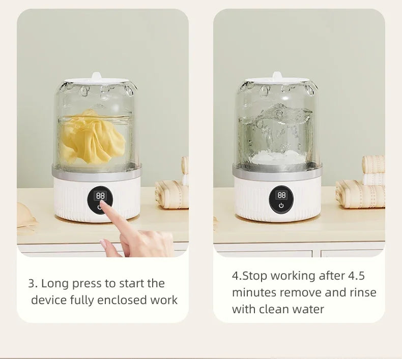 Tidesmit portable wireless electric washing cup for underwear, socks, and pet clothes, side view showing compact design