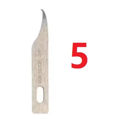 Individual glue removal blade labeled 5, silver-gray tool with center hole