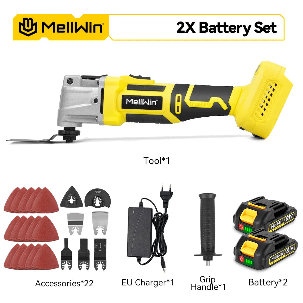 MELLWIN Brushless Oscillating Multi Function Tool Electric Saw Polisher Woodworking Cutting Tool For Makita 18V Battery Pin