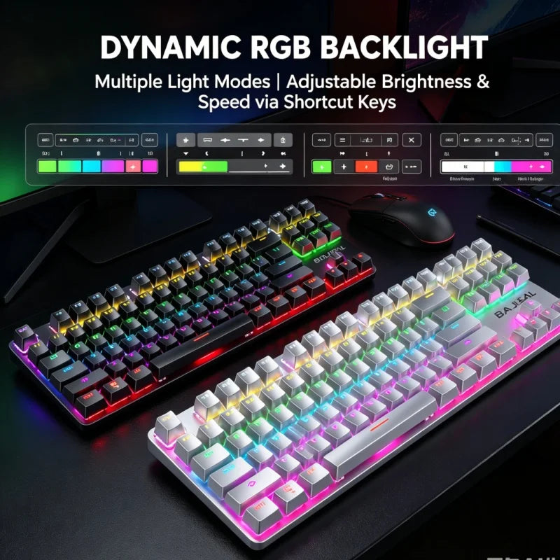 BAJEAL K200 Wired Mechanical Keyboard 87 Keys Portable with Colorful LED Backlighting for Laptops And Desktops - Blue Switches