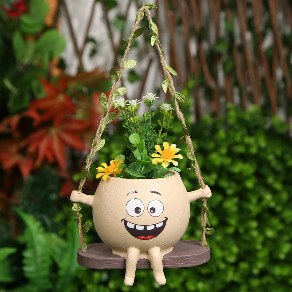 Creative Rocking Chair/Swing Face Planter Pot Flower Pot Succulent Planter Home Garden Supplies for Indoor Outdoor Plants