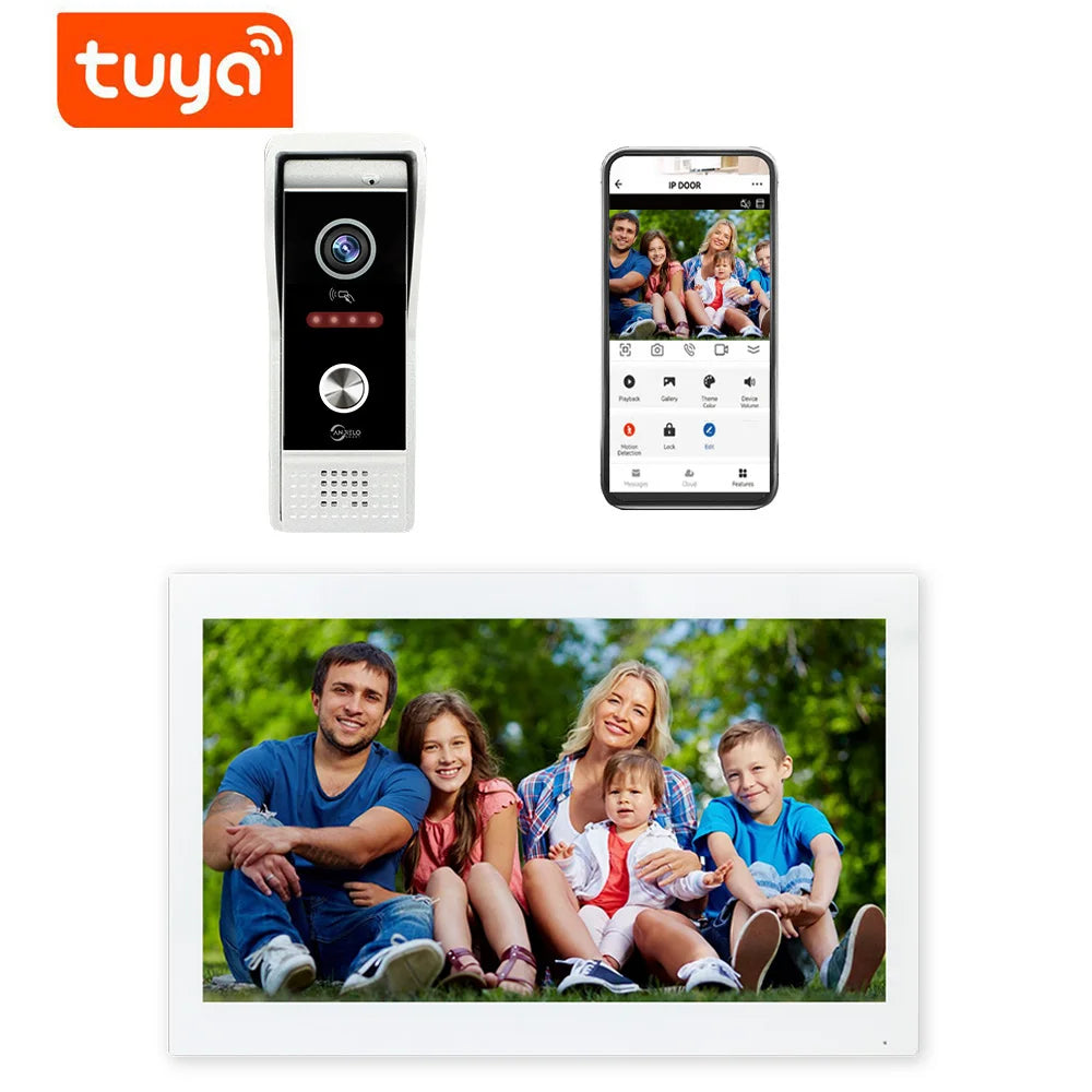 NEW TUYA 7/10 Inch WiFi 1080P Four Wire System Video Intercom Smart Home APP Wireless Video DoorPhone RFID Access Control System