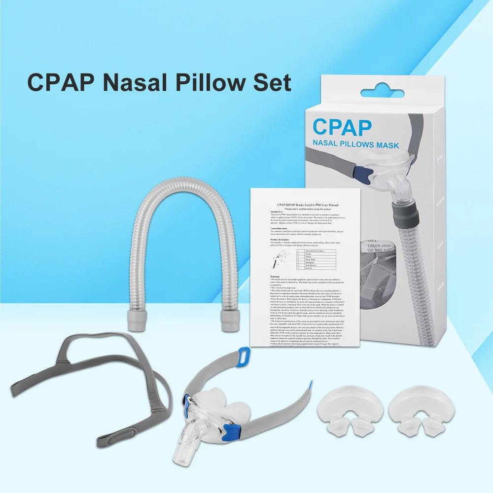 CPAP Nasal Pillow Mask, Nasal Pillow Set with Detachable Headgear, Frame, Tube and 3 Different Sizes of Nasal Pillows(S,M,L)