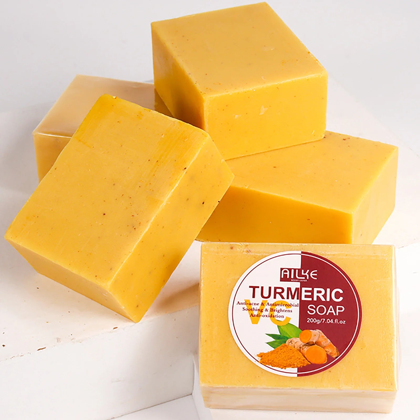 AILKE Natural Turmeric Soap for Face & Body, Whitening, Clean Stains, Even Skin Tone, Remove Acne, Age Spot, Black Spot, 200g