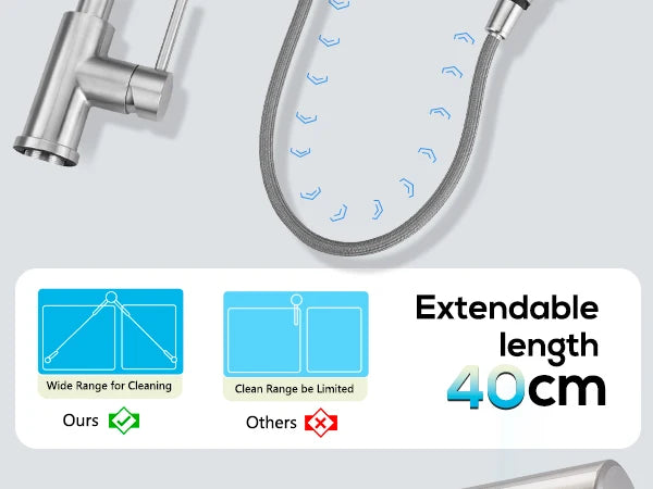 304 stainless steel kitchen tap, pull-out sprayer, brushed finish, 360° swivel, perfect sink mixer tap for kitchen toilet